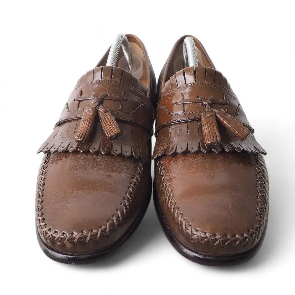 Brass‎ Boots Tassel Kiltie Slip-on Moc Toe Leather Loafers 93438 Brown Men's 11M